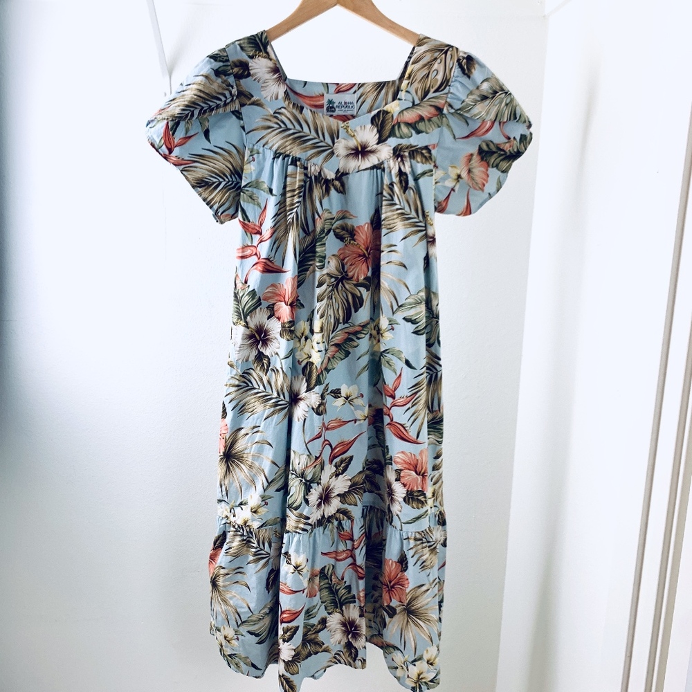 VTG tropical floral print dress made in Hawaii